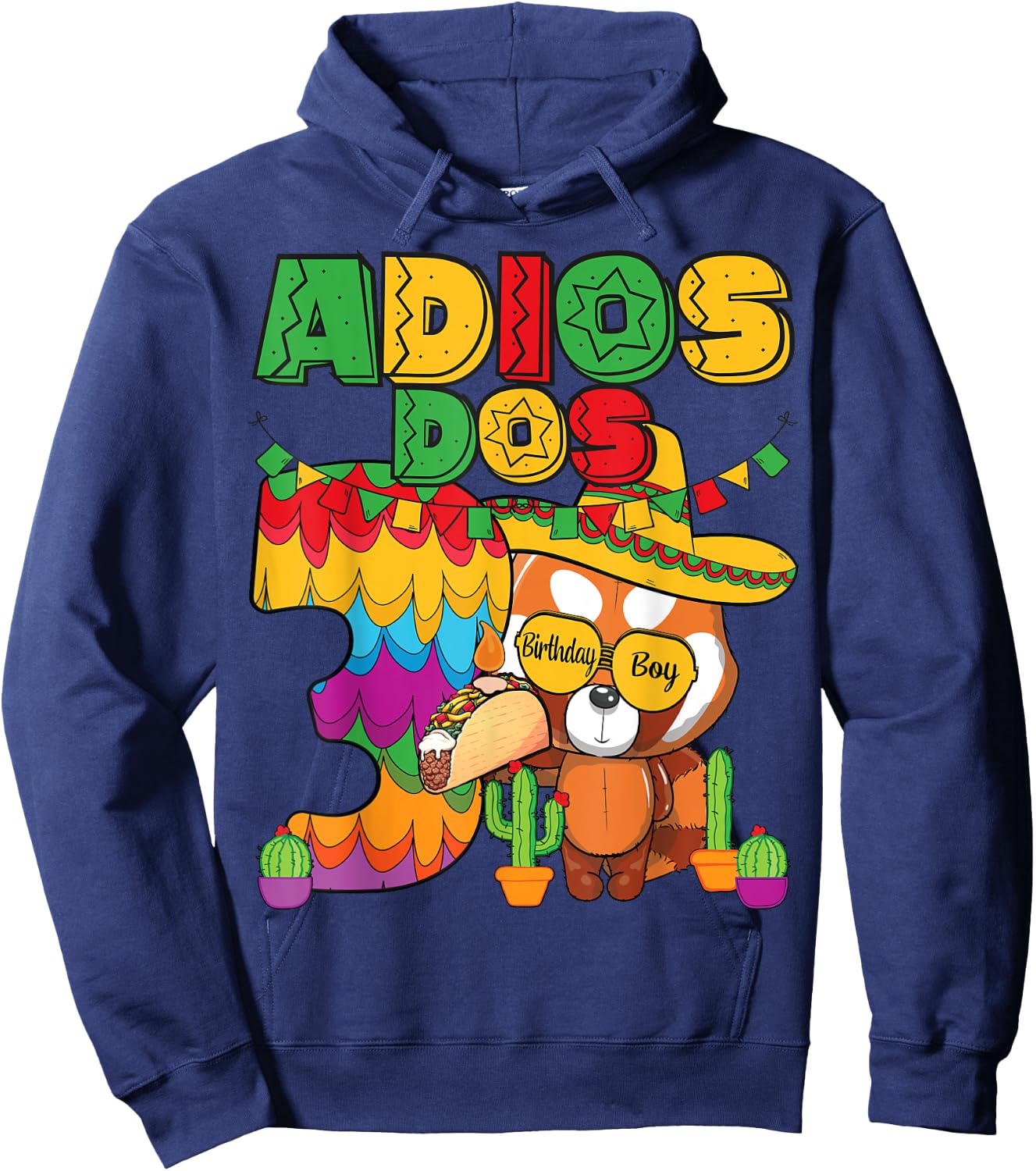 Adios Dos 3 Year Old Boys Birthday Mexican Fiesta Theme Hoodie - Hoodie | Navy