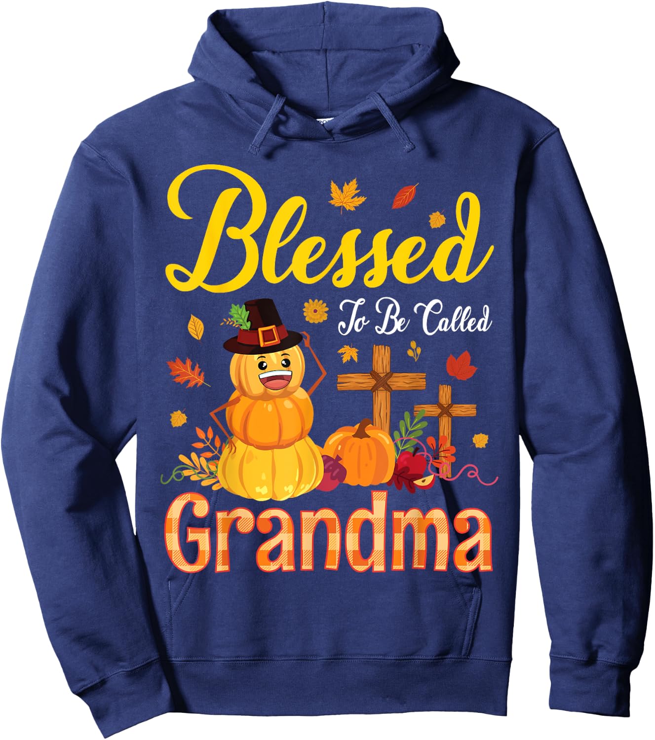 Flower Fruits Pumpkin Pilgrim Blessed To Be Called Grandma Hoodie - Hoodie | Navy
