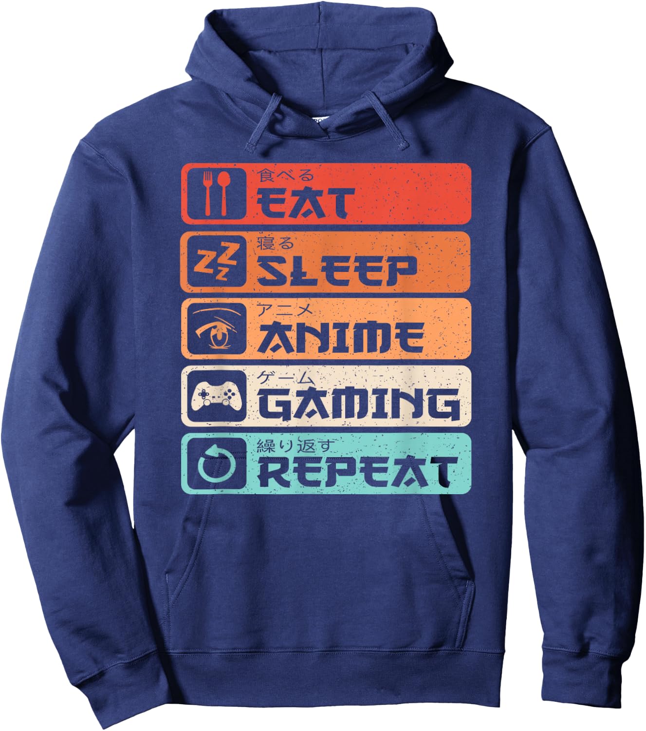 Eat Sleep Anime Gaming Repeat Otaku Manga Men Boys Retro Hoodie - Hoodie | Navy