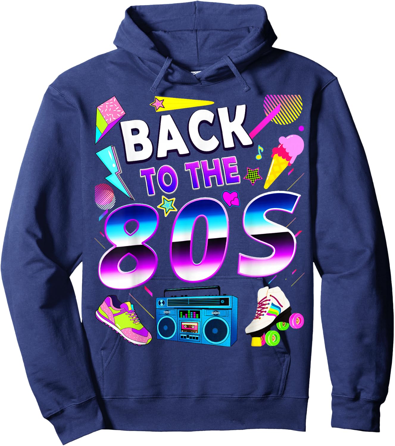 Retro 1980s Aesthetic – Colourful Teen Throwback Style Hoodie - Hoodie | Navy