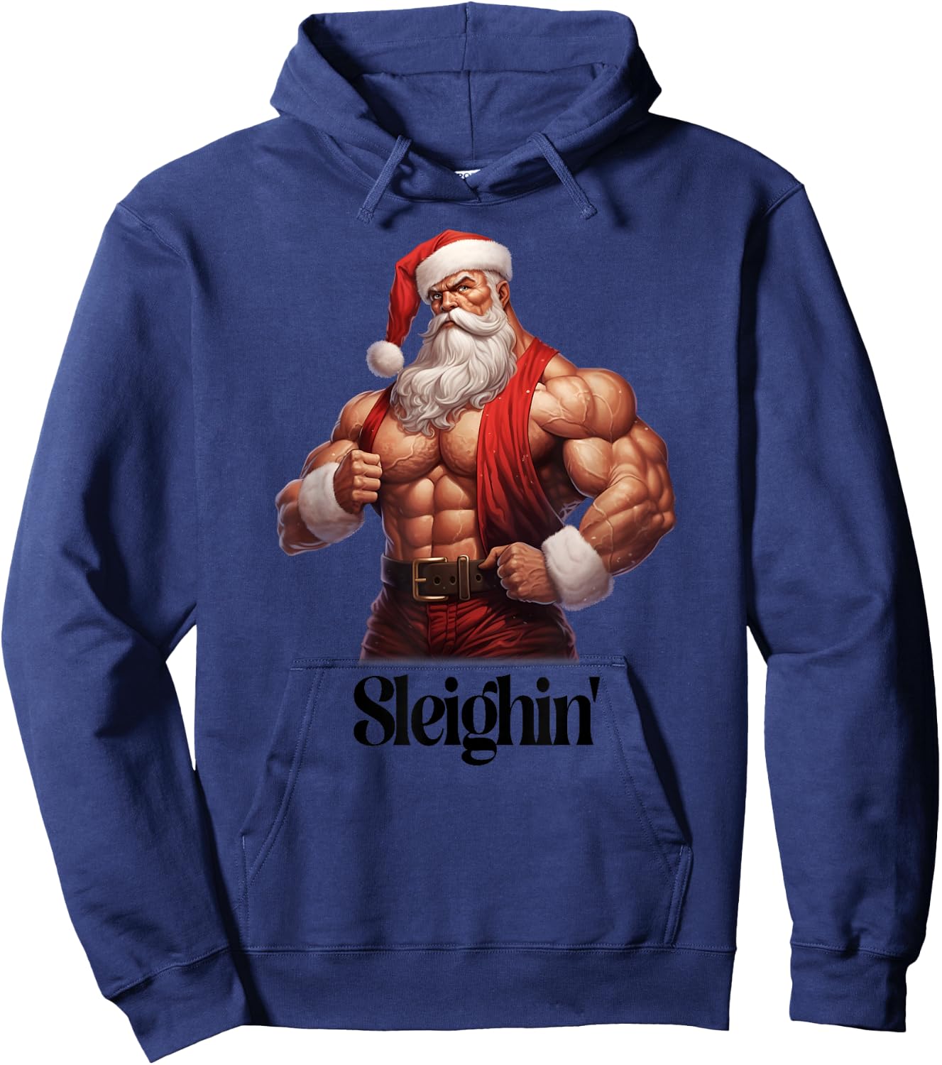 Buff Santa Workout Santa Claus Gym Muscles Sleighin' Hoodie - Hoodie | Navy