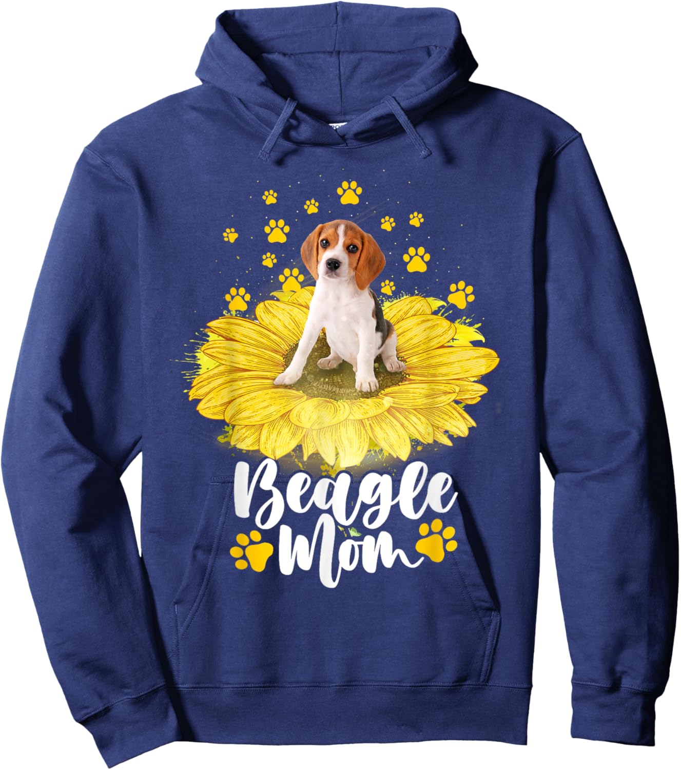 Beagle Mom - Sunflower Dog Paws Animal Lover Puppy Breeder Hoodie - Hoodie | Navy
