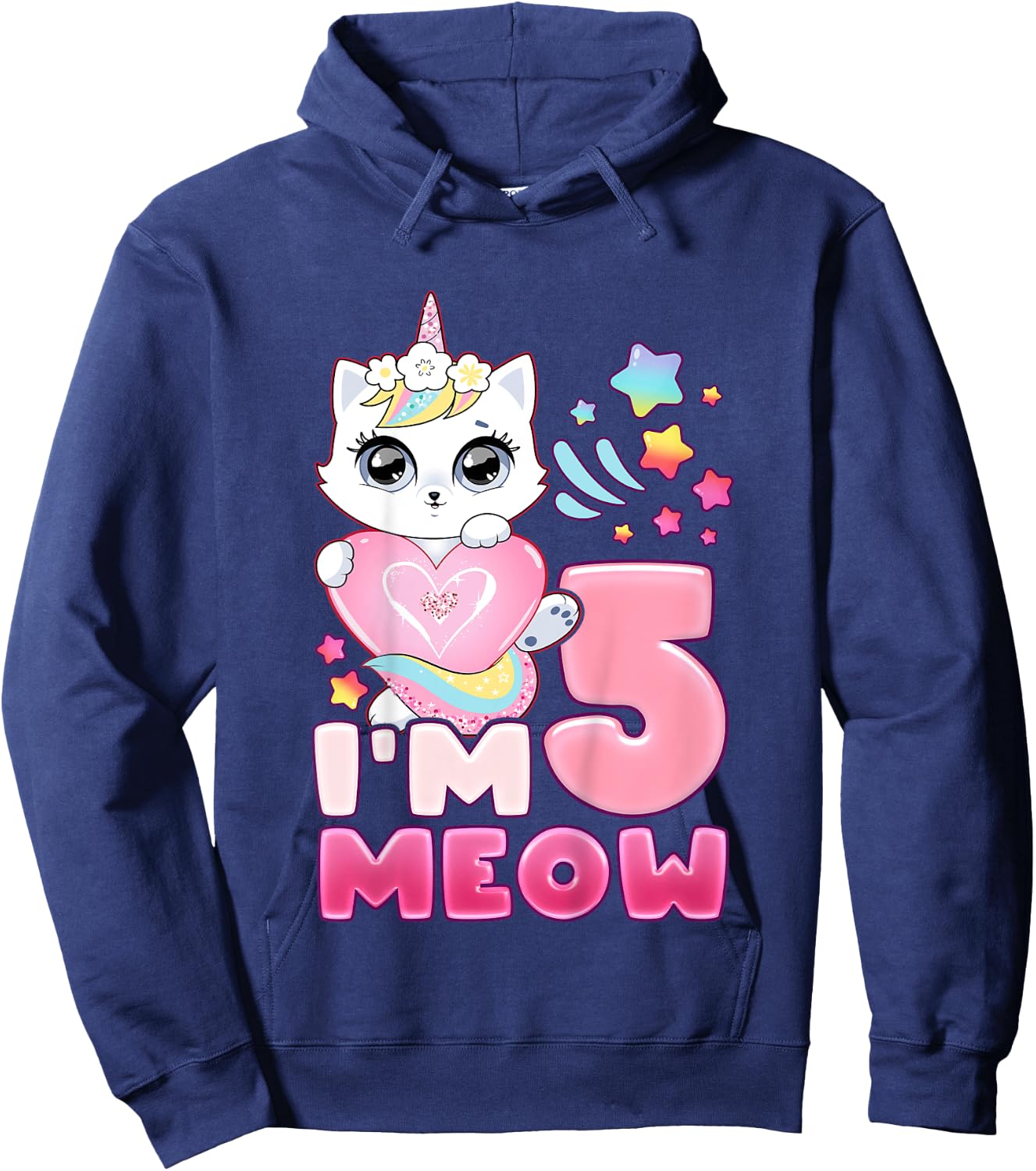 Birthday girl 5 years old, cat, unicorn, 5th birthday Hoodie - Hoodie | Navy