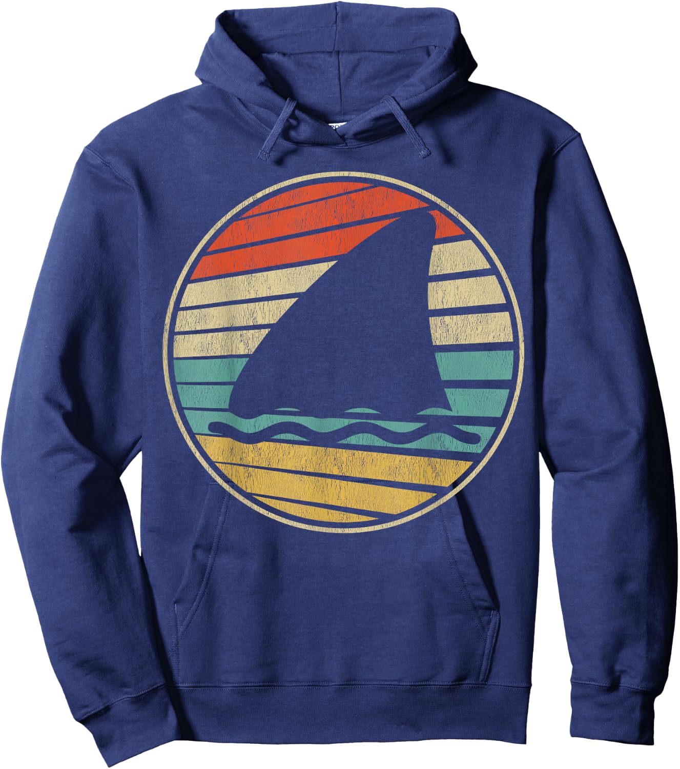Cute Shark Fin Graphic Retro Vintage 70s 80s Shark Lover Fun Hoodie - Hoodie | Navy