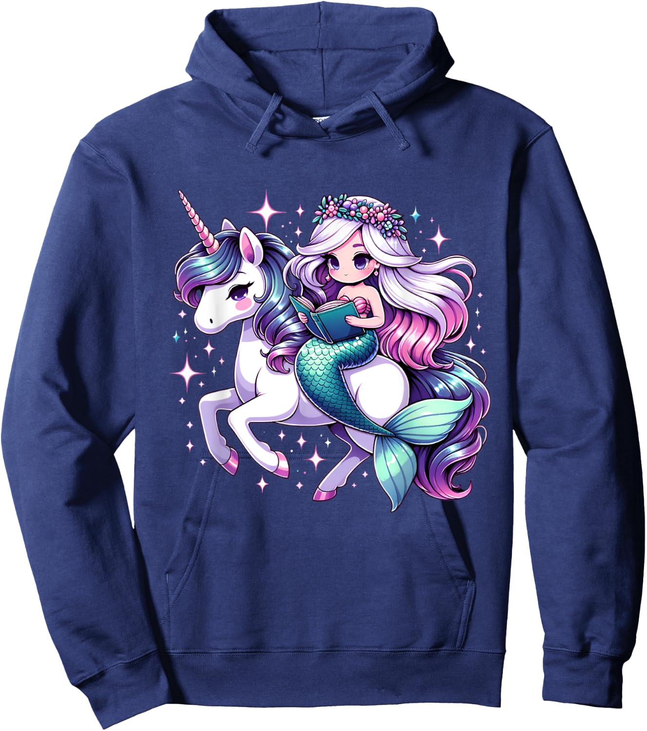 Unicorn kisses Mermaid wishes | reading books Birthday Girl Hoodie - Hoodie | Navy