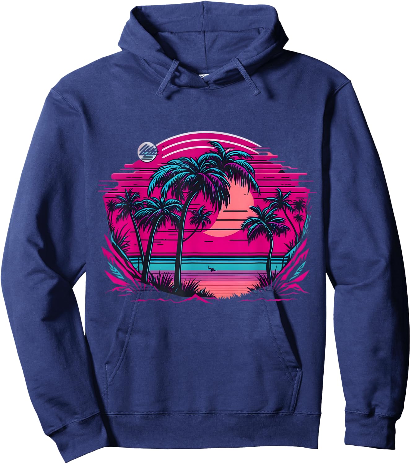 90s Vaporwave Aesthetic Palm Trees Retro 80s Art Vaporwave Hoodie - Hoodie | Navy