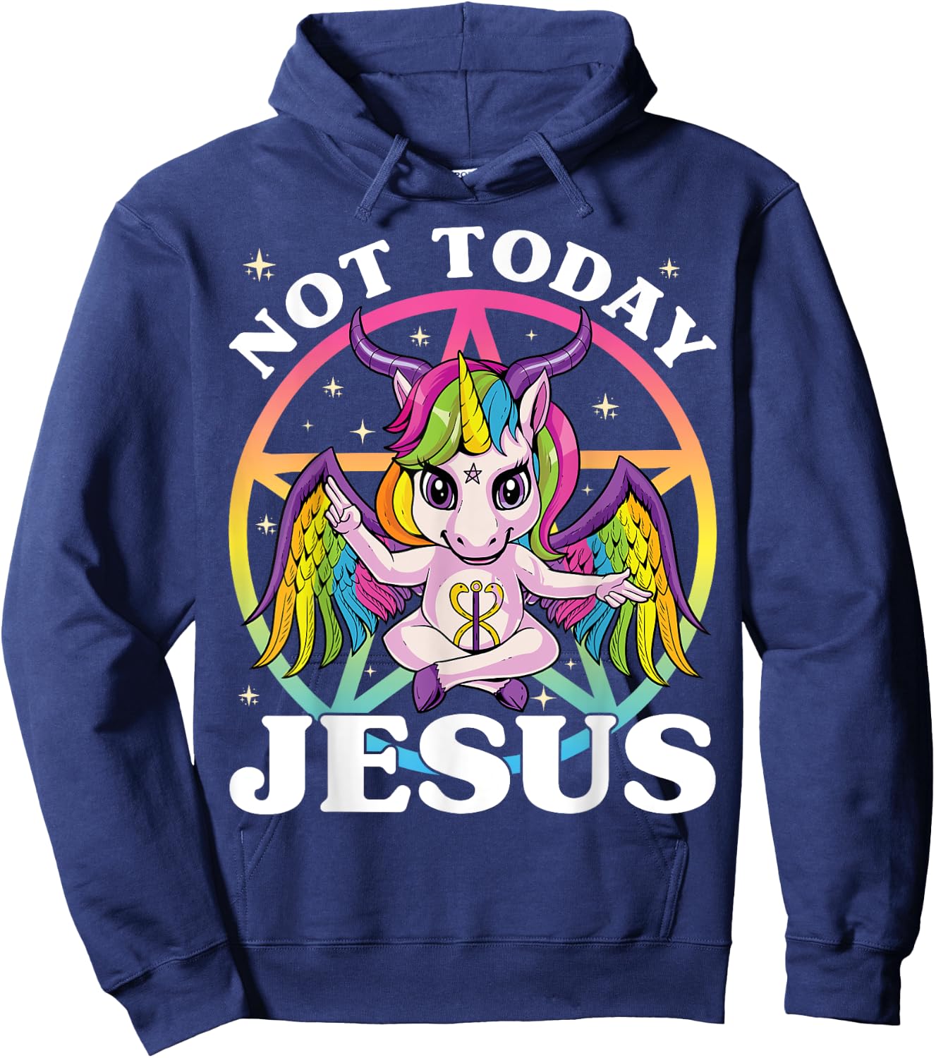 Satanic Unicorn Not Today Jesus Satan Unicorn Baphomet Sigil Hoodie - Hoodie | Navy