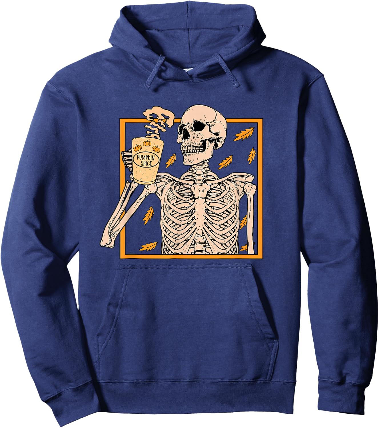 Skeleton Drinking Coffee Pumpkin Spice Latte Autumn Coffee Hoodie - Hoodie | Navy