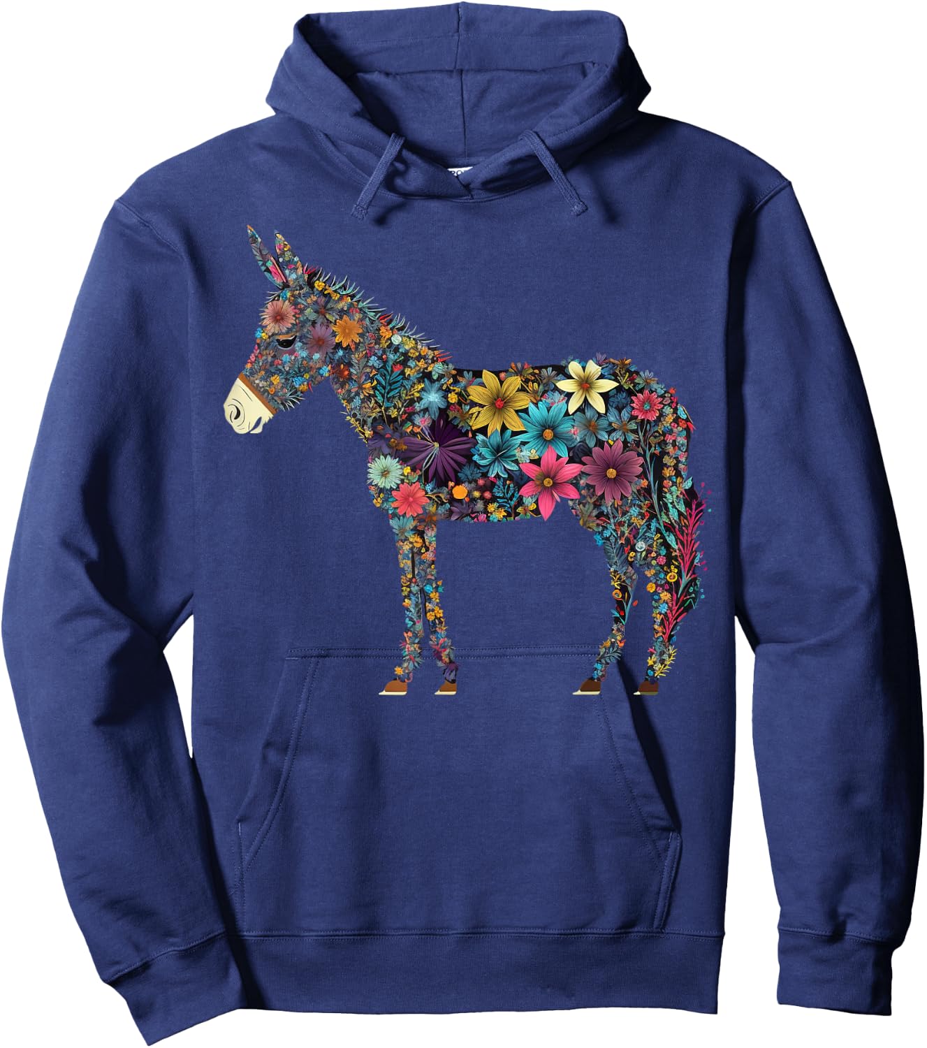 Cute Flower Donkey on summer Floral Donkey Hoodie - Hoodie | Navy