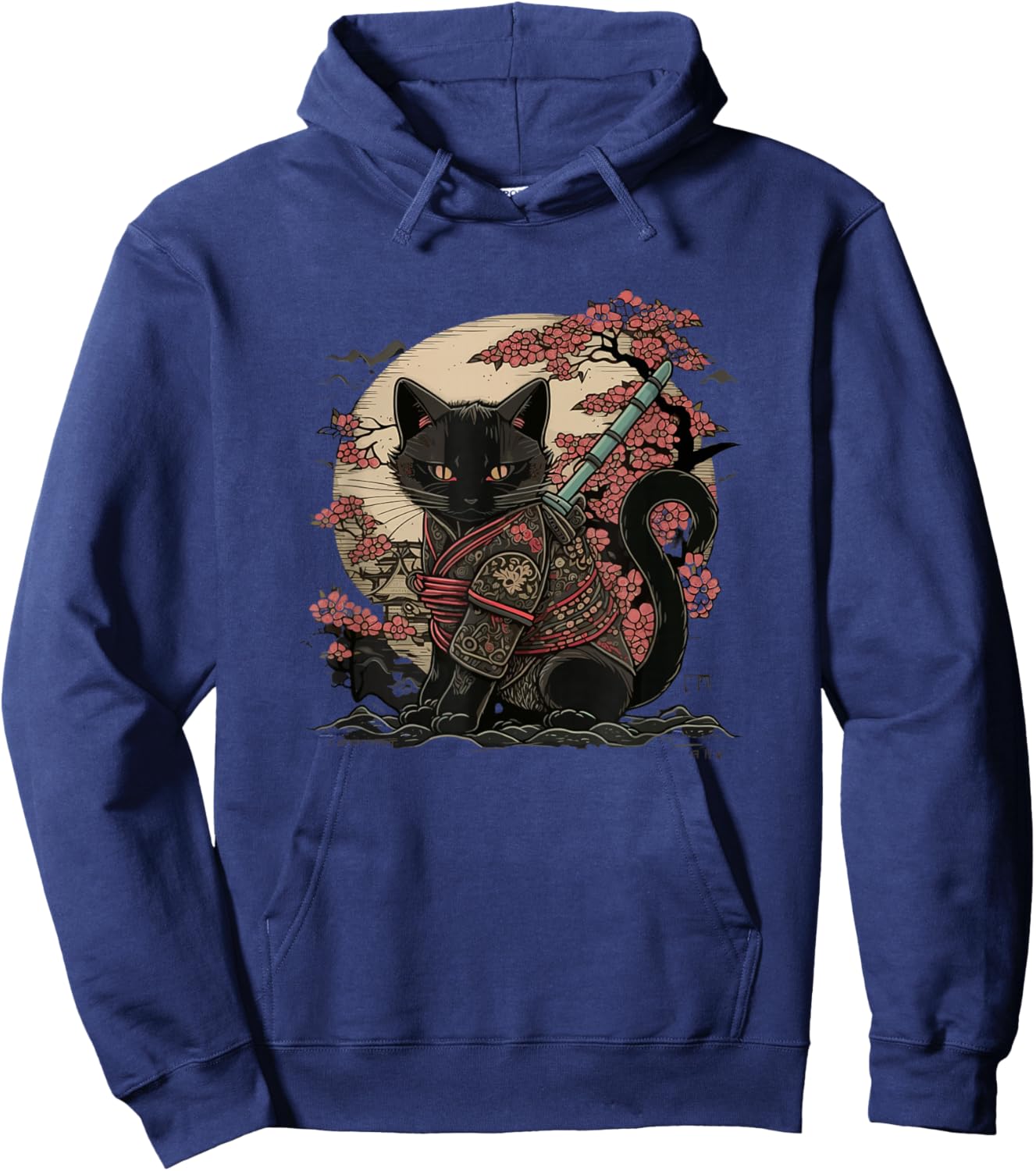 Japanese Samurai Cat Tattoo, Vintage Kawaii Ninja Hoodie - Hoodie | Navy