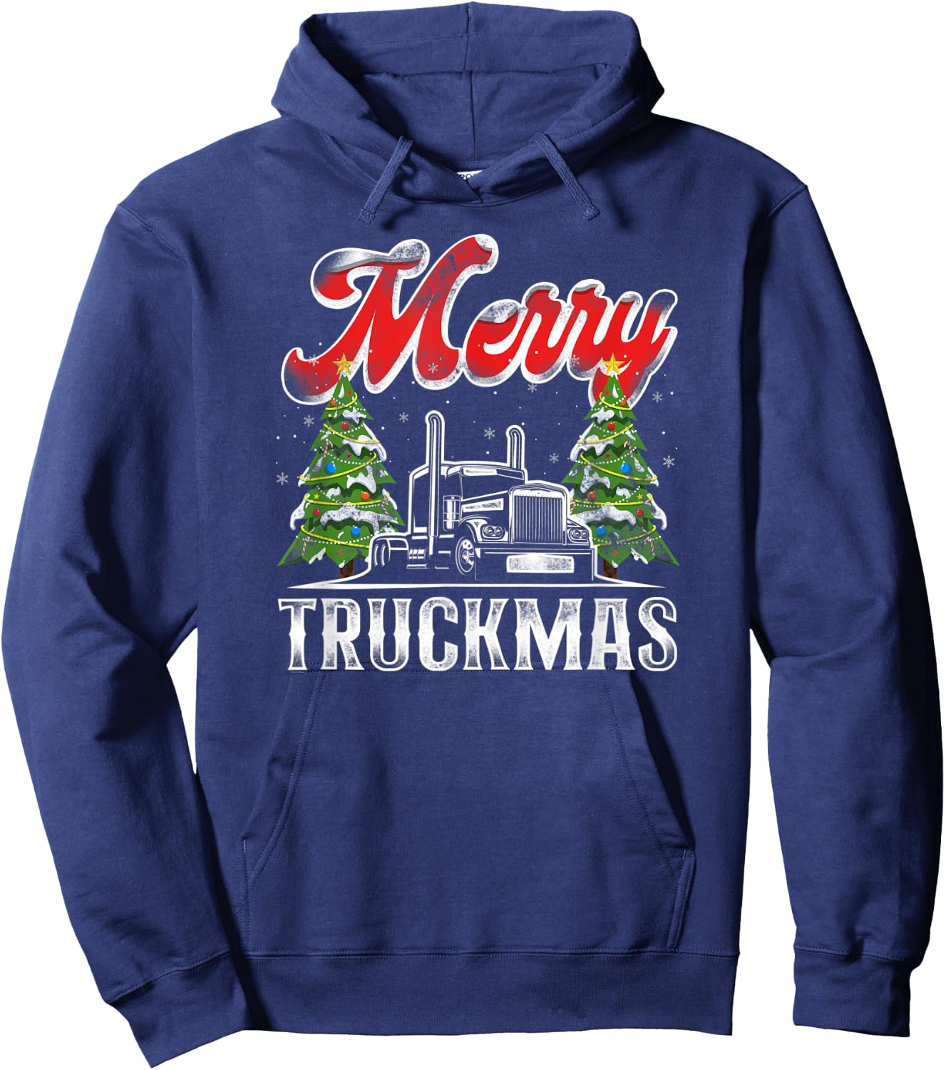 Trucker Truck Driver Christmas Pun Vintage Merry Truckmas Hoodie - Hoodie | Navy