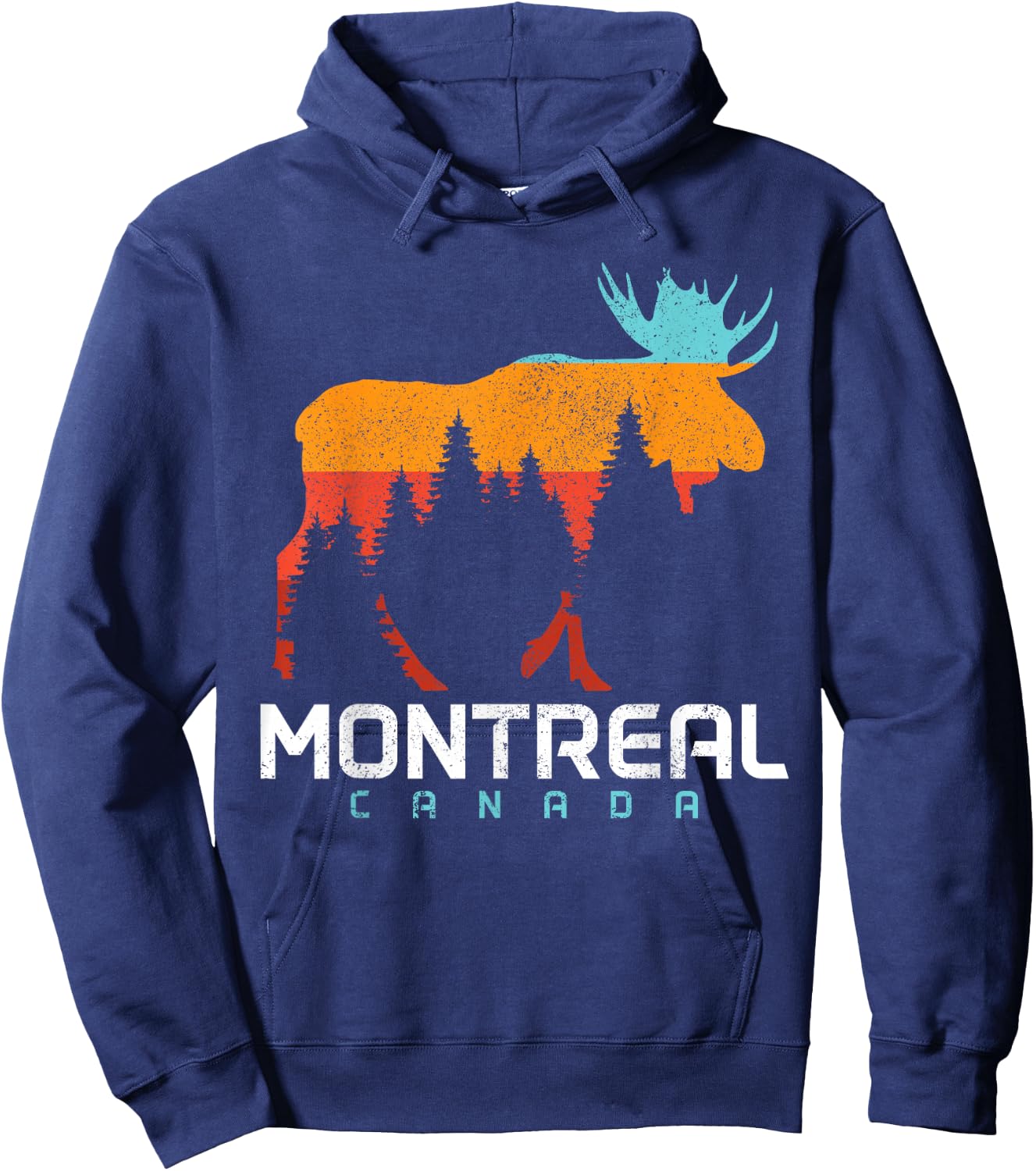 Montreal Quebec Canada Vintage Pride Souvenir Moose Nature Hoodie - Hoodie | Navy
