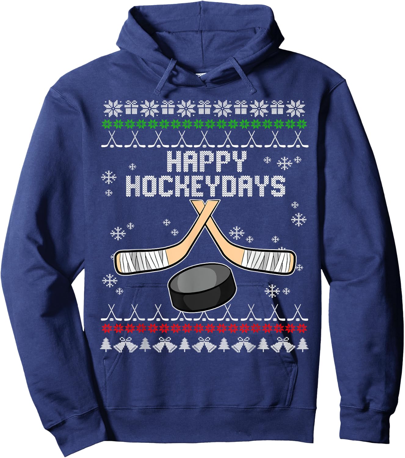 Happy Hockeydays Ugly Christmas Pajama Cool Hockey Pun X-Mas Hoodie - Hoodie | Navy