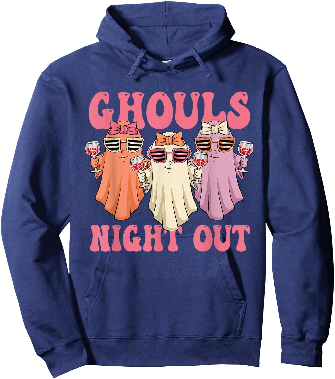 Ghouls Night Out Spooky Women Halloween Party Wine Ghosts Hoodie - Hoodie | Navy