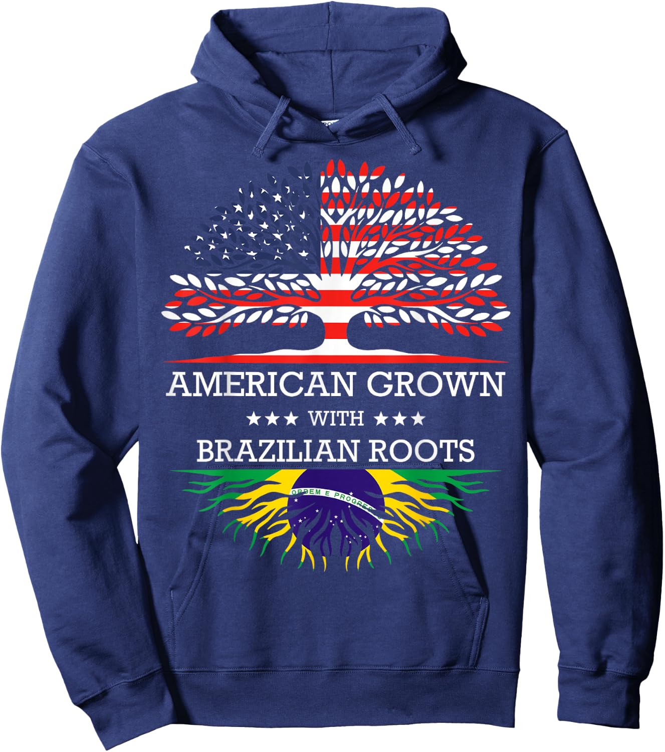American Grown with Brazilian Roots USA Flag Hoodie - Hoodie | Navy