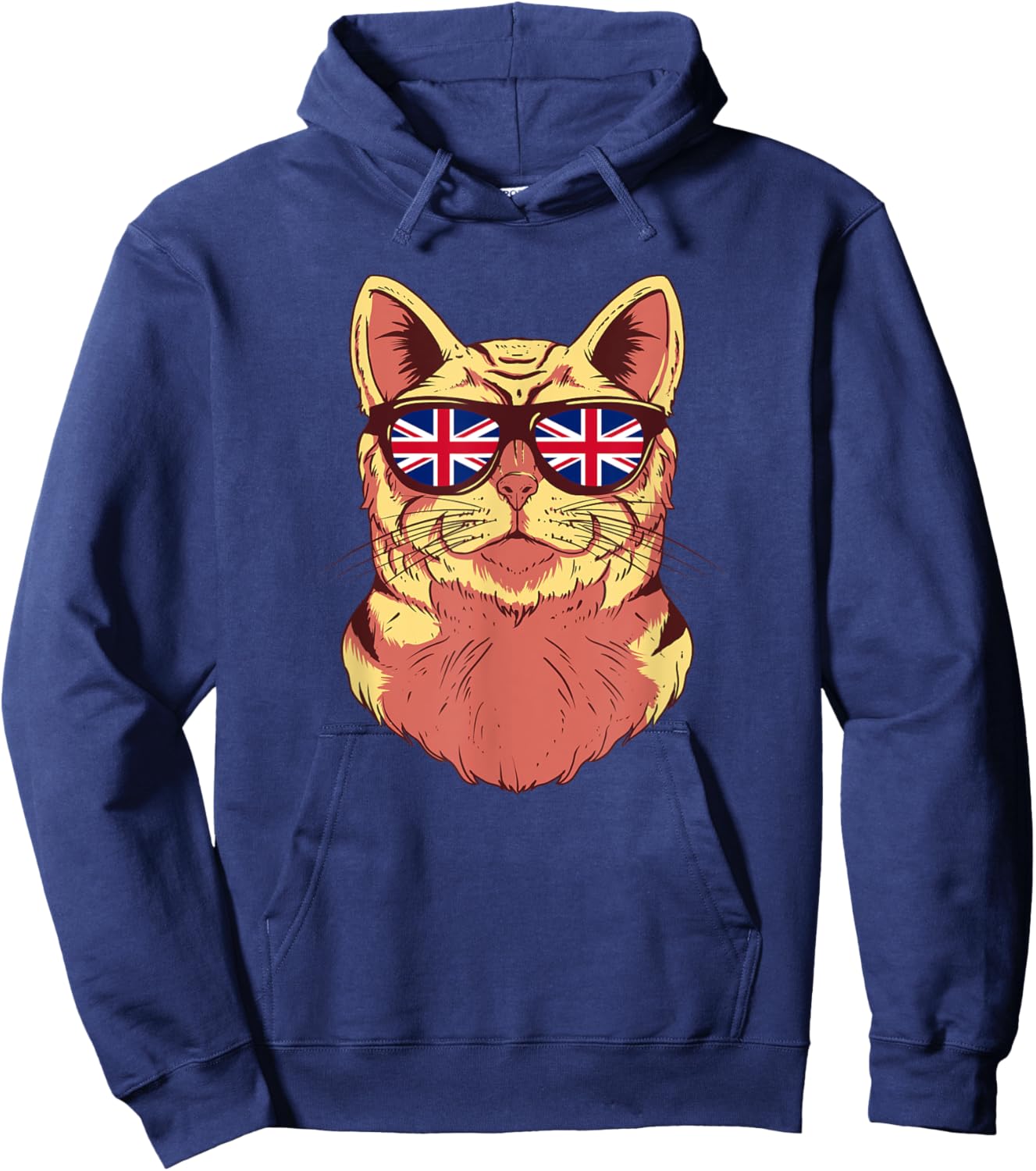 United Kingdom Flag British Cat Sunglasses Funny Cat Lover Men Women Kids Hoodie - Hoodie | Navy