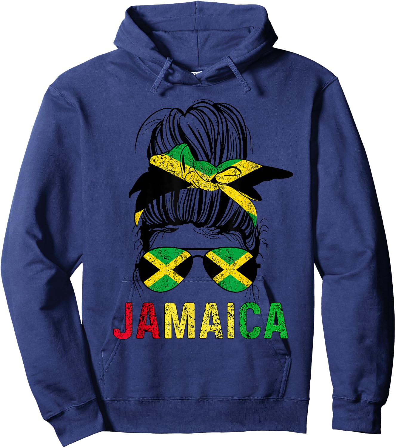 Jamaican Girl Messy Hair flag Jamaica Pride Patriotic Hoodie - Hoodie | Navy