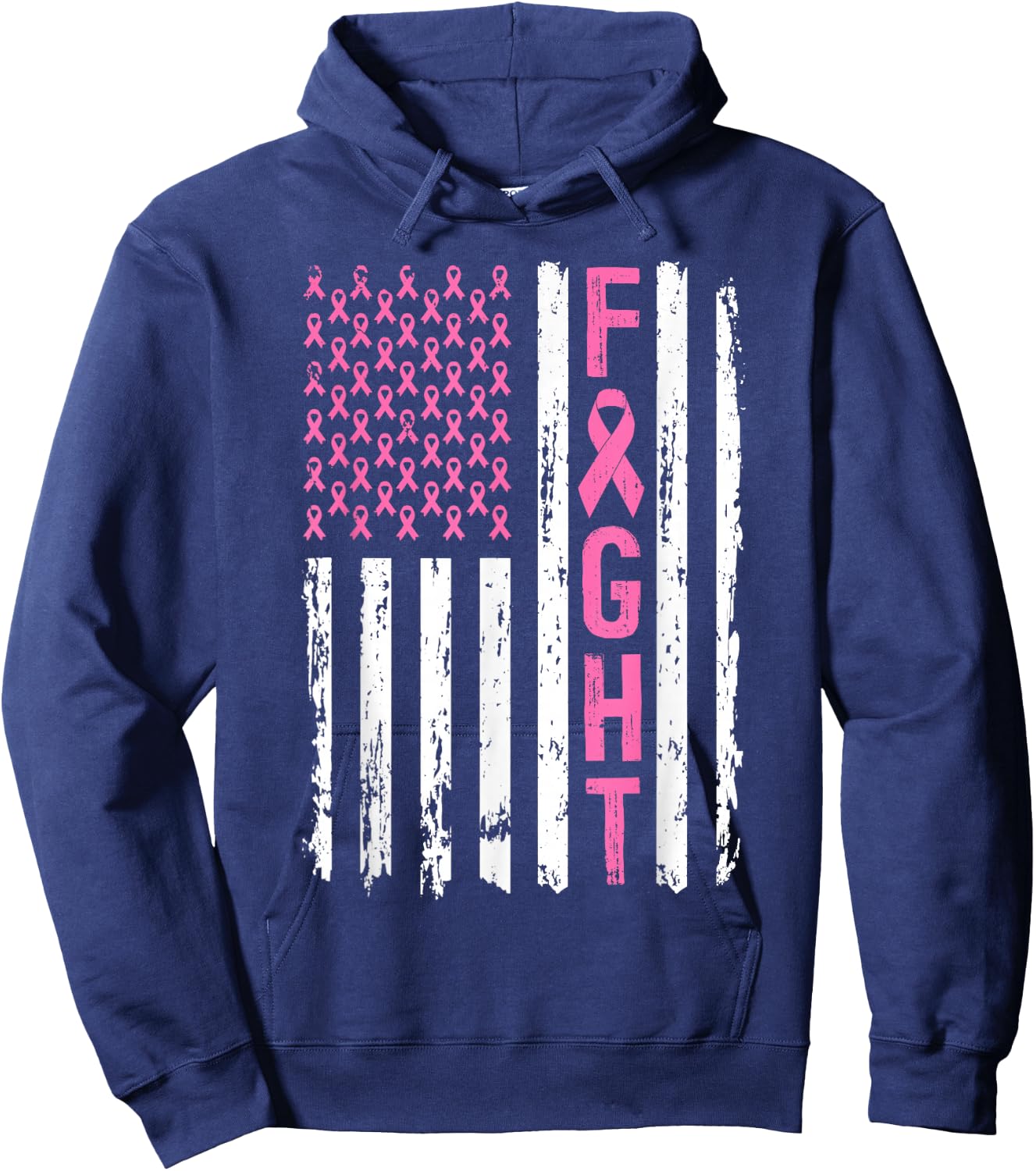Fight Breast Survivor American Flag Breast Cancer Awarenes Hoodie - Hoodie | Navy