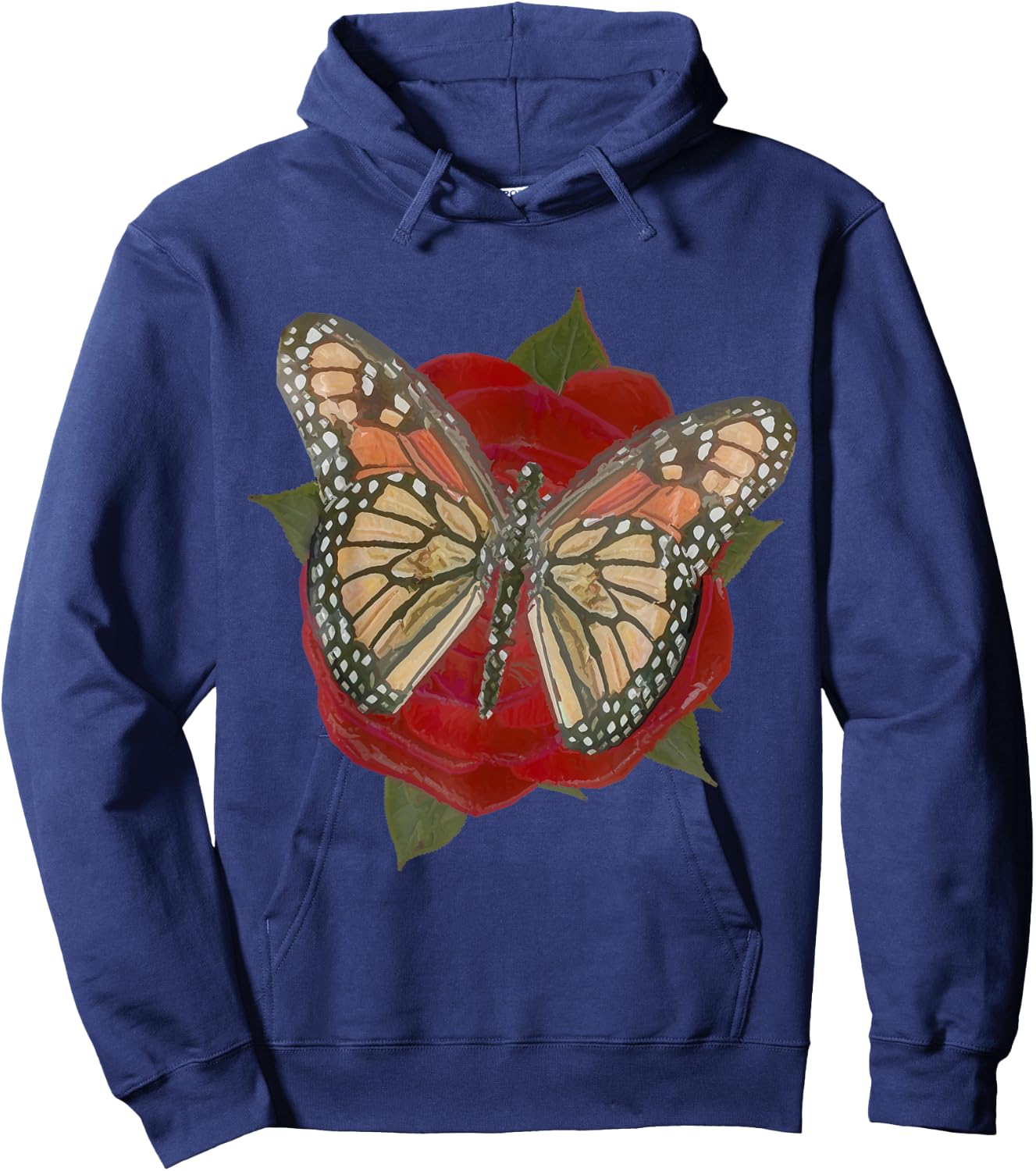 Rose Red Flower Orange Black Monarch Butterfly Graphic Print Hoodie - Hoodie | Navy