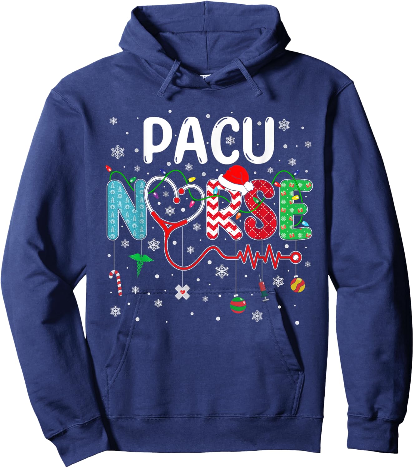 Merry Christmas Nurse Funny PACU Nurse Christmas Pattern Hoodie - Hoodie | Navy