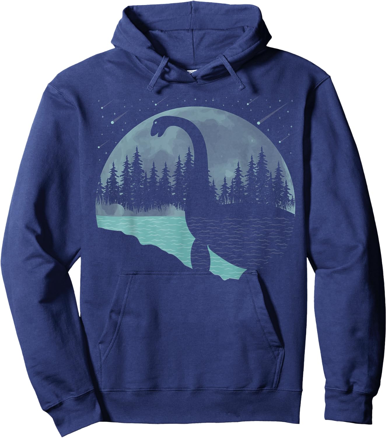 Loch Ness Monster Graphic Full Moon Trees And Stars! Nessie Hoodie - Hoodie | Navy