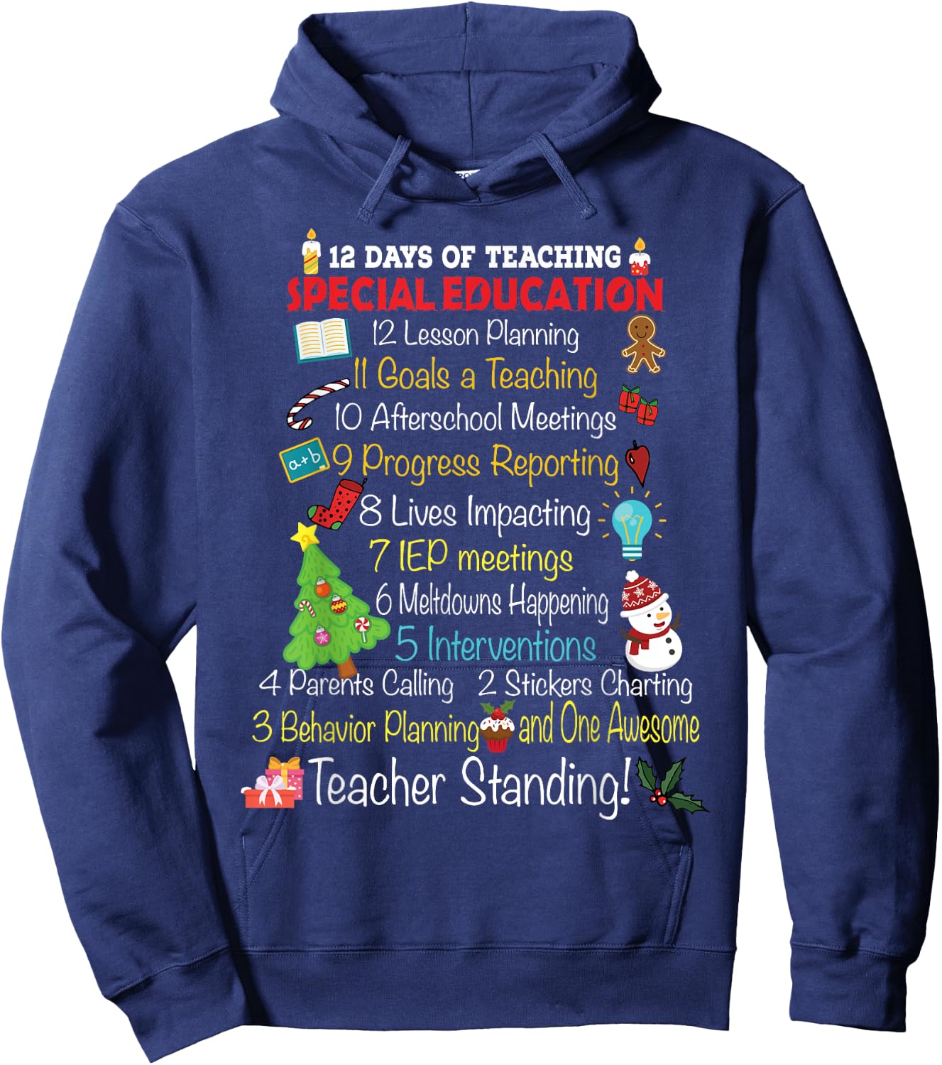Teacher Joy Larsen Falls Apparel -Adults Black Christmas Special Education Teacher Hoodie - Hoodie | Navy