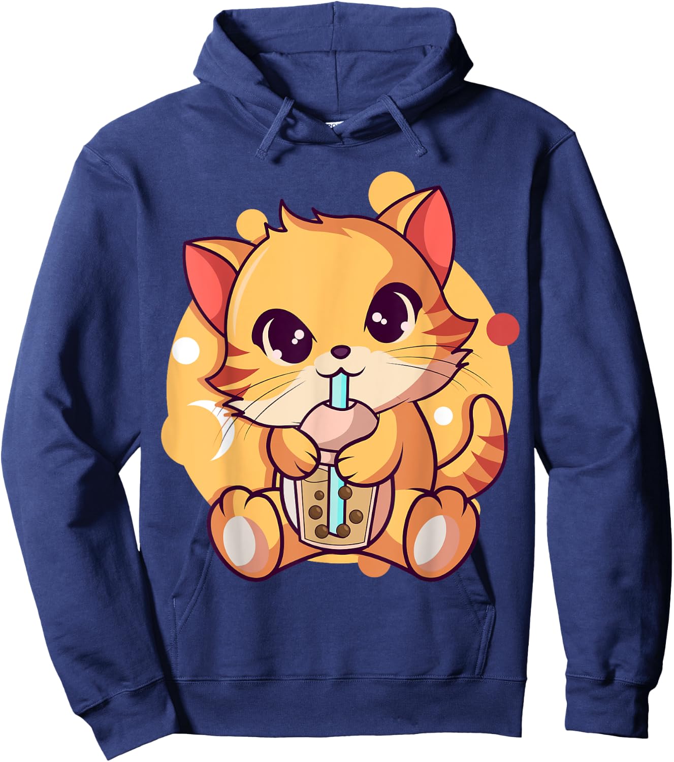 Kawaii Anime Cat Drinking Boba Tea Cat Bubble Tea Women Girls Kids Hoodie - Hoodie | Navy