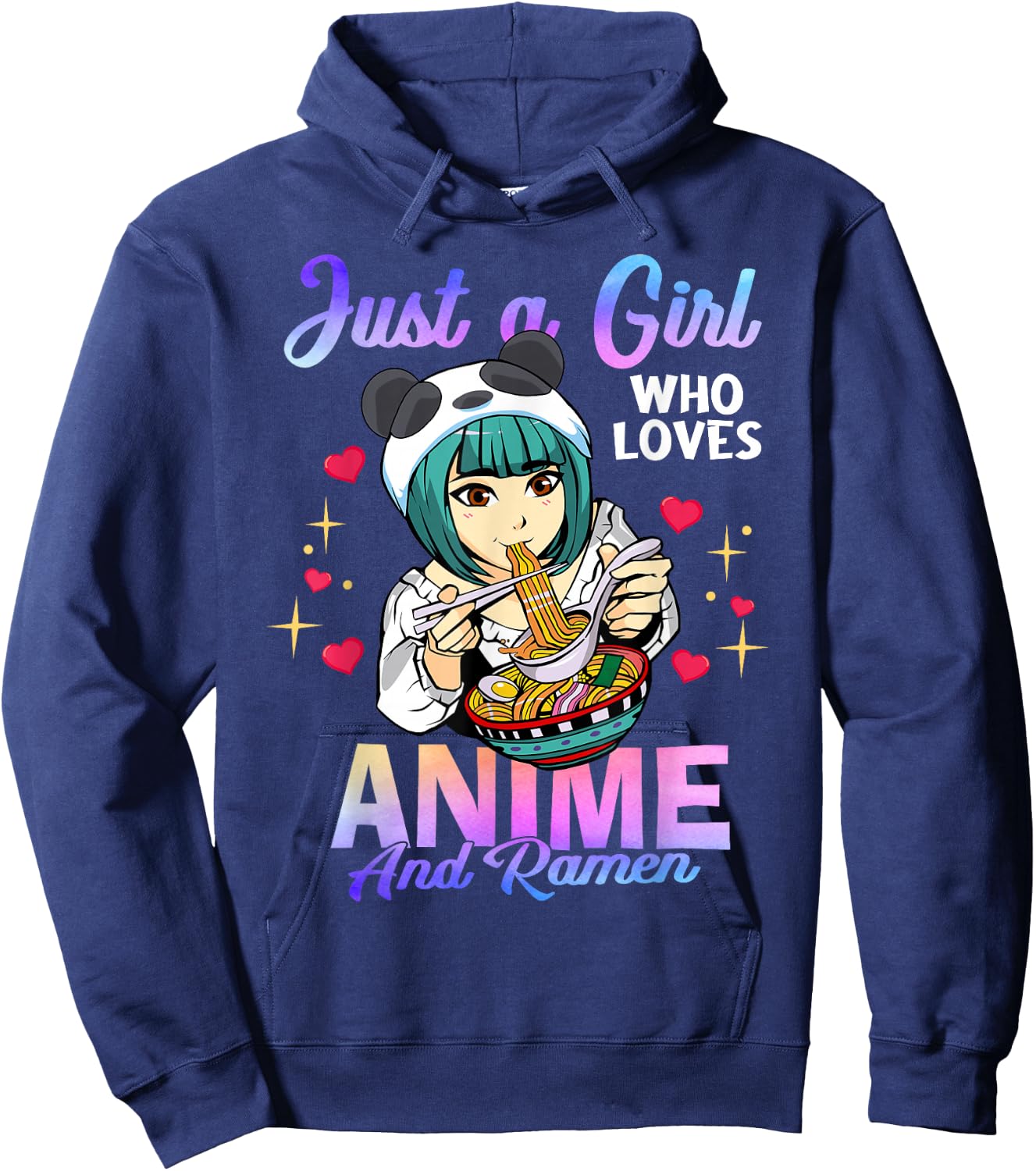 Just a Girl Who Loves Anime and Ramen Bowl Panda Girl Teen Hoodie - Hoodie | Navy
