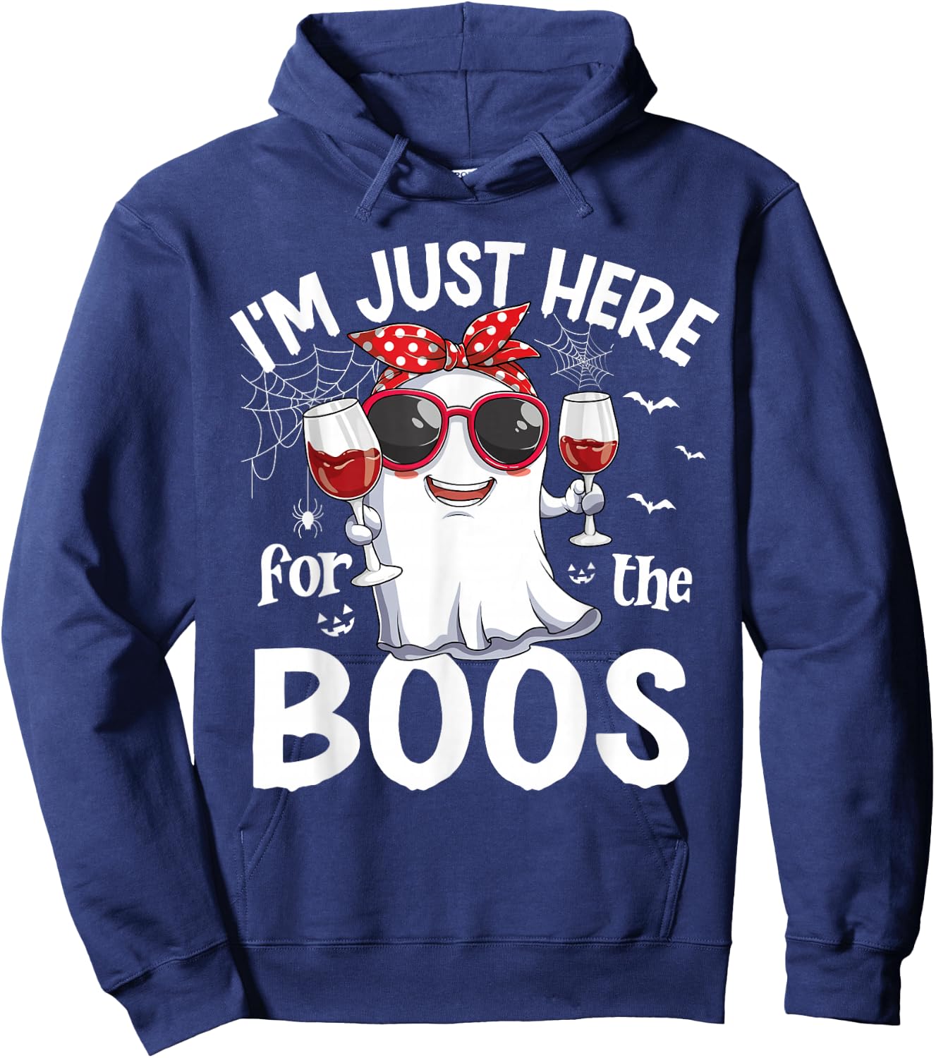 I'm Just Here For The Boos Funny Halloween Women Ghost W.ine Hoodie - Hoodie | Navy