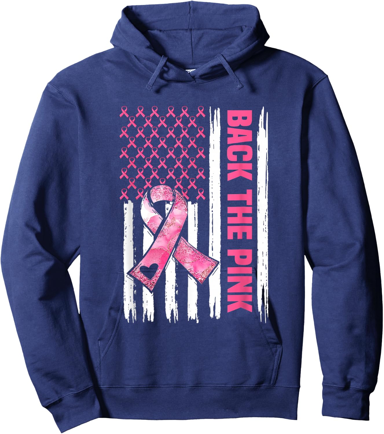 Back The Pink Warrior Flag American Breast Cancer Awareness Hoodie - Hoodie | Navy