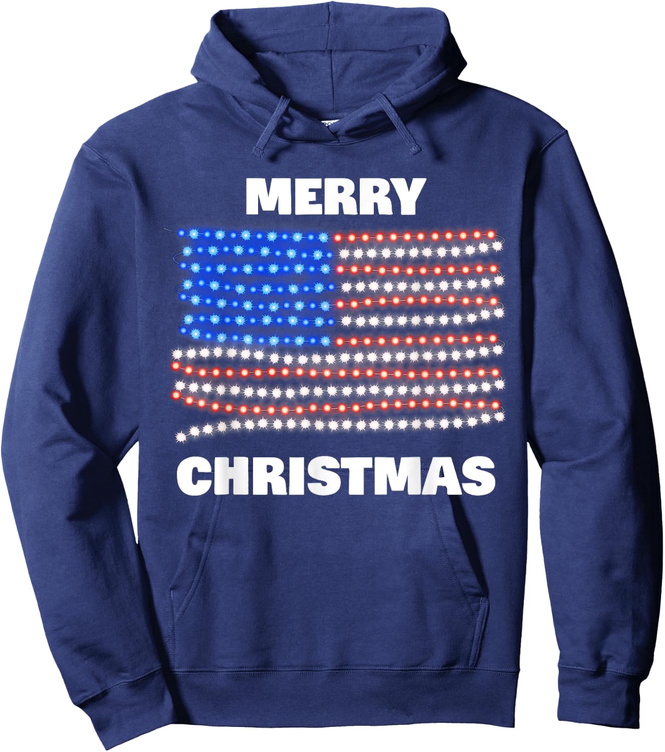 American USA Flag Patriotic Merry Christmas Xmas Lights Women Kids Men Hoodie - Hoodie | Navy