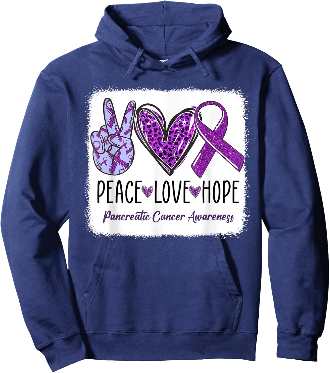 Peace Love Hope Ribbon Purple Pancreatic Cancer Awareness Hoodie - Hoodie | Navy