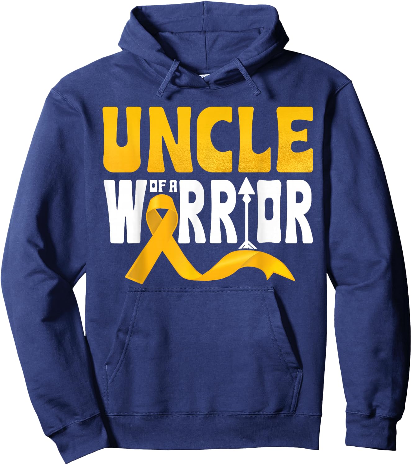 Uncle Of A Warrior Childhood Cancer Awareness Gold Ribbon Hoodie - Hoodie | Navy
