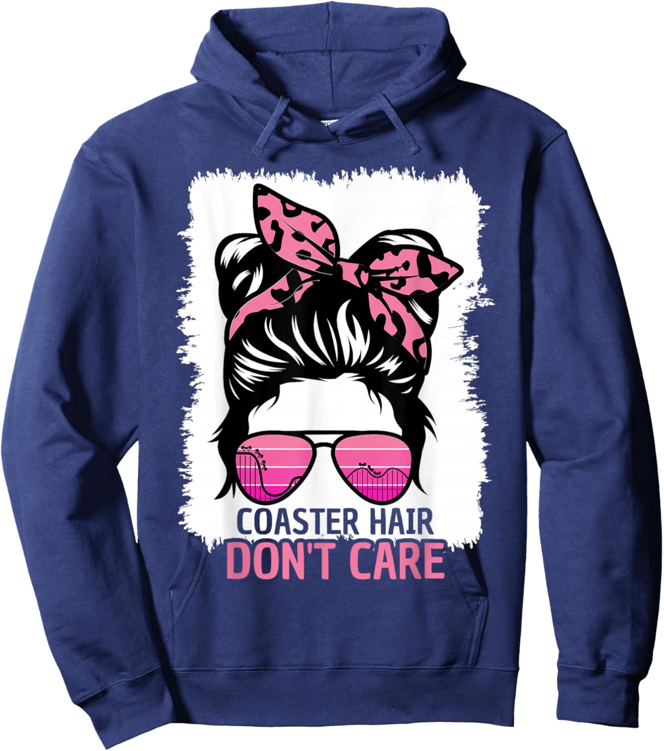 Coaster Hair Don't Care Roller Coaster Messy Bun Theme Park Hoodie - Hoodie | Navy