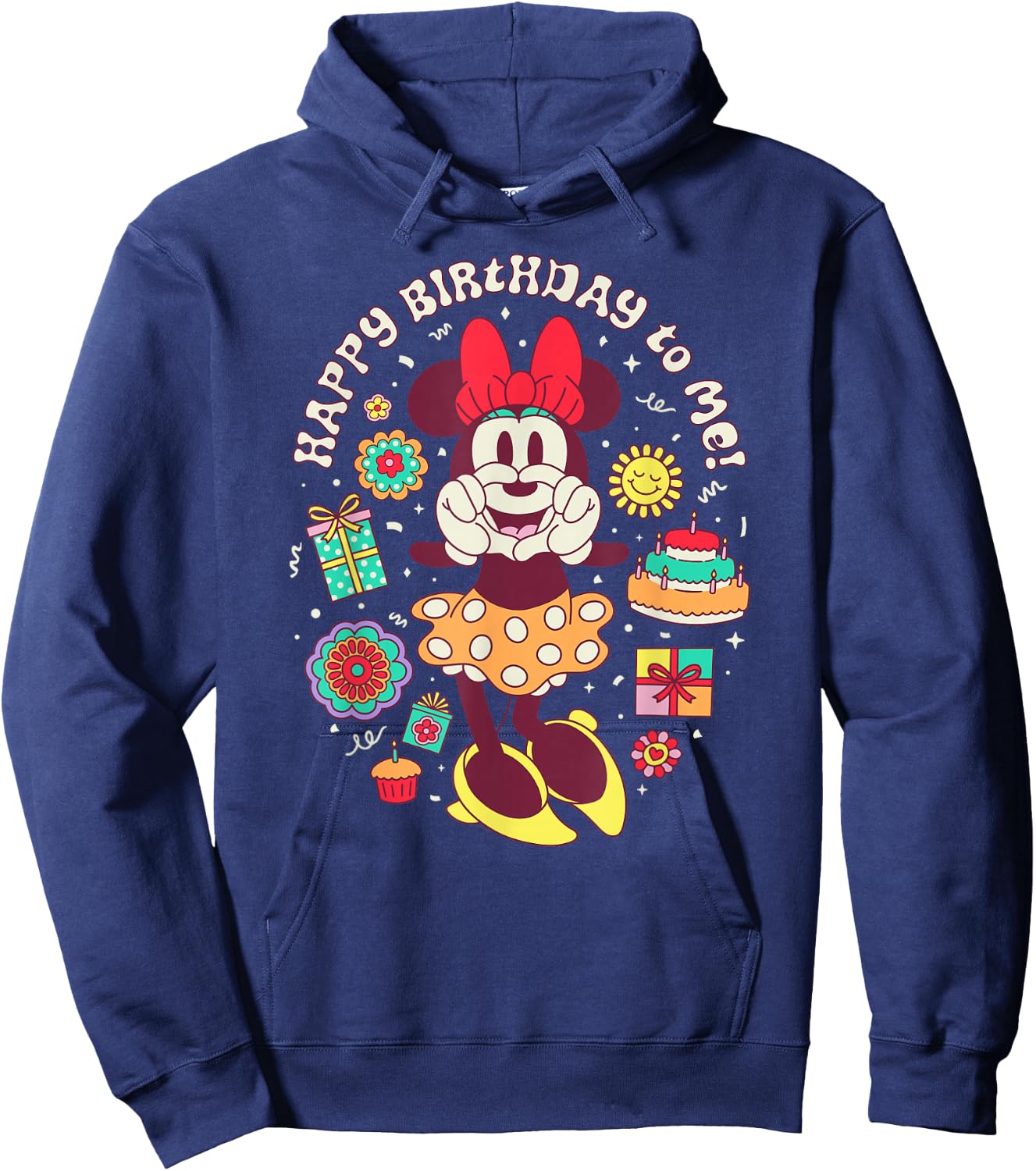 Disney Minnie Mouse Happy Birthday to Me Finger Heart Retro Hoodie - Hoodie | Navy