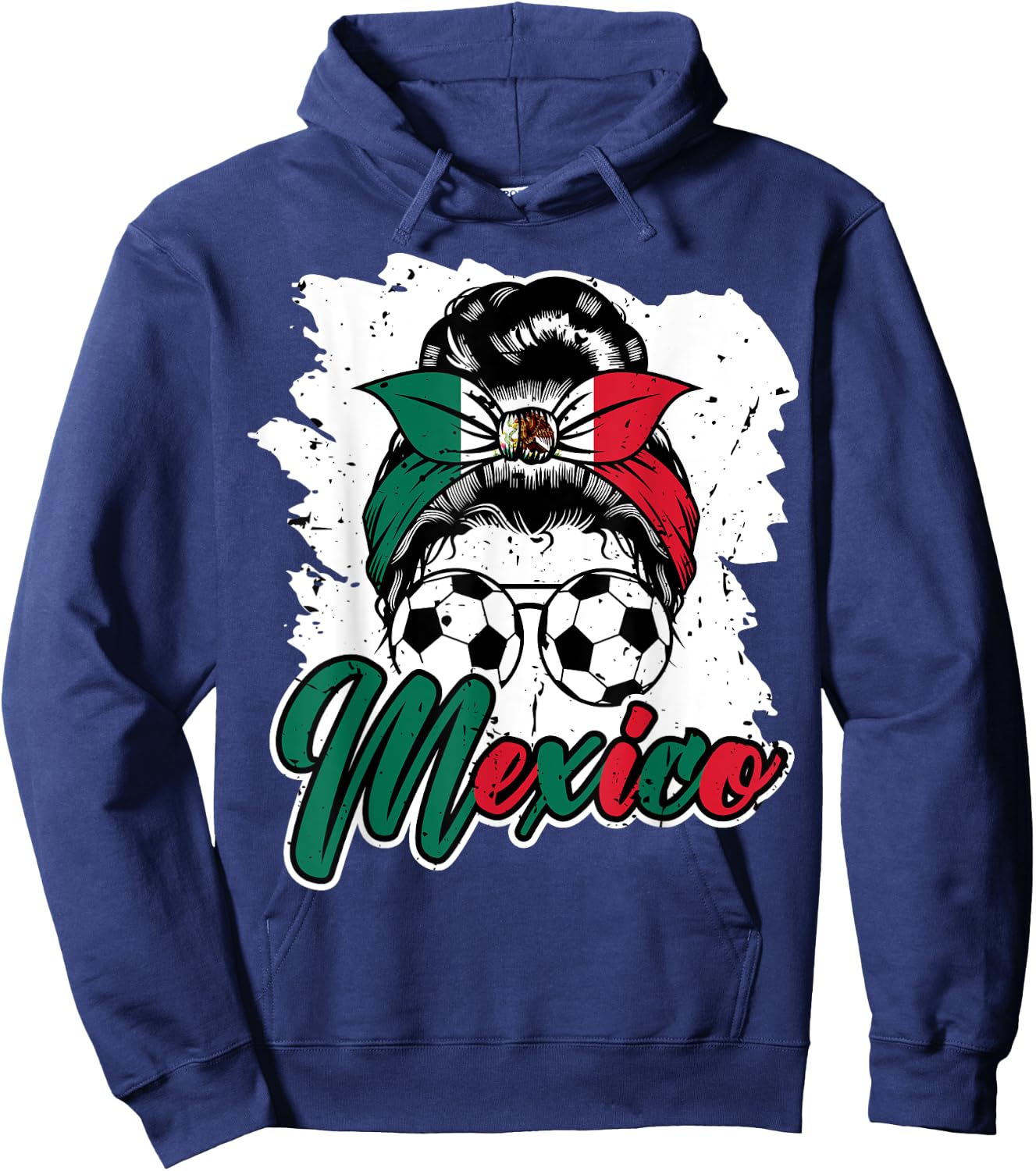 Soccer Mexico Messy Bun Mexican Flag Football Girls Women Hoodie - Hoodie | Navy