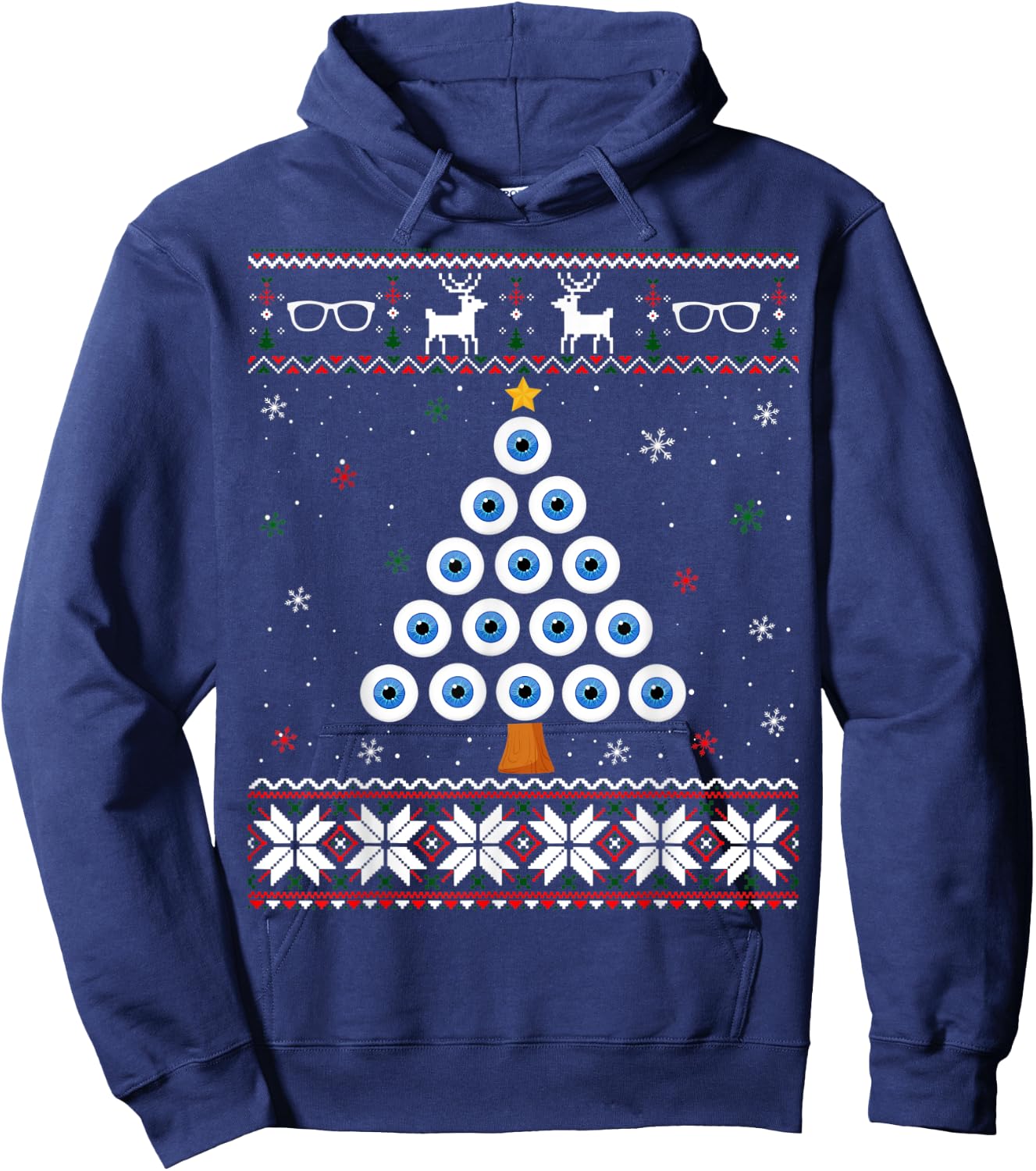 Eye Ball Christmas Tree Optometry Ugly Xmas Sweater Hoodie - Hoodie | Navy