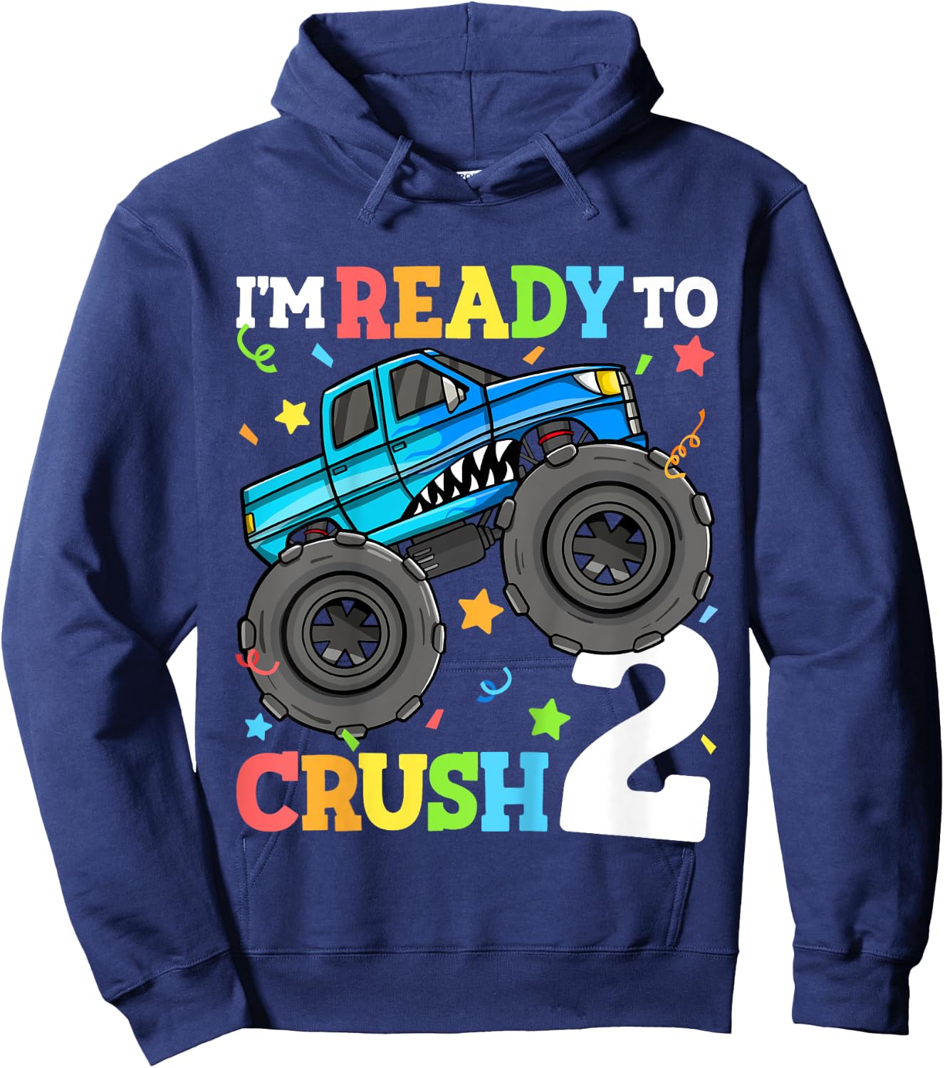 Kids Monster Truck Shark 2nd Birthday Boy Toddler 2 Two Year Old Hoodie - Hoodie | Navy