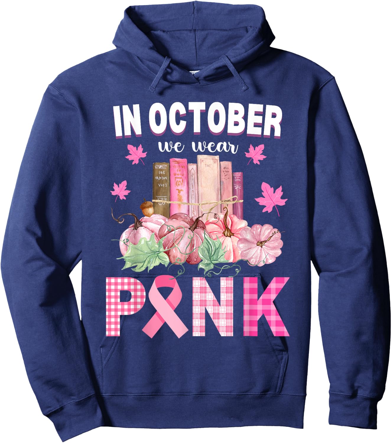 We Wear Pink Library Crew Fall Halloween Breast Cancer Books Hoodie - Hoodie | Navy