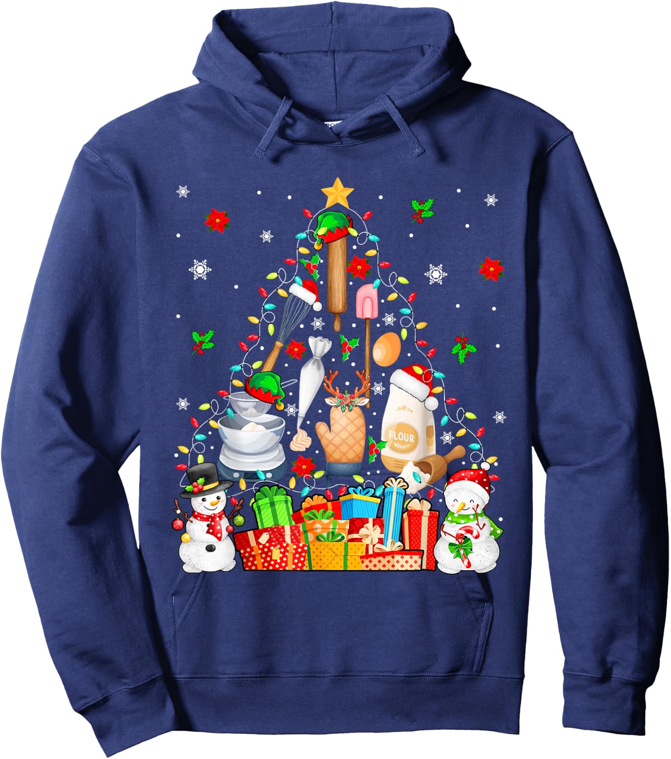 Baking Tools As Christmas Tree Xmas Lights Snowmen Baker Hoodie - Hoodie | Navy