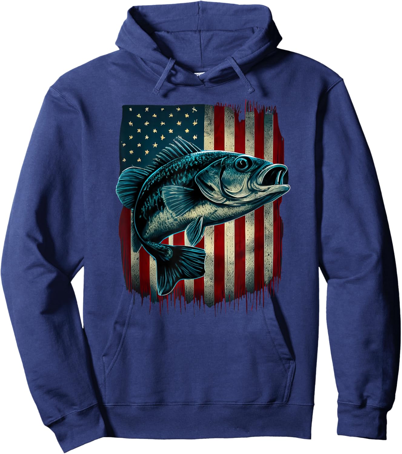 Fishing American Flag Vintage USA Bass Fisherman Gift Hoodie - Hoodie | Navy