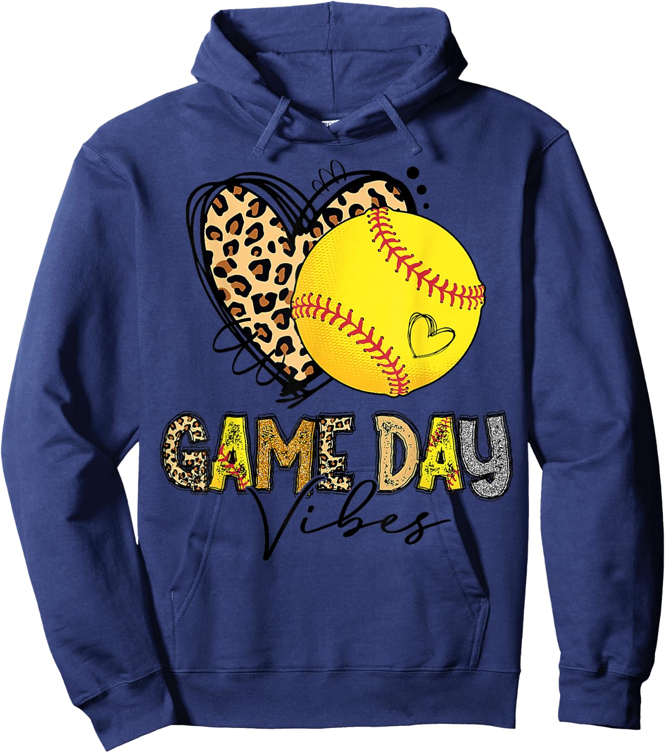 Bleached Softball Game Day Vibes Leopard Heart Headband Mom Hoodie - Hoodie | Navy