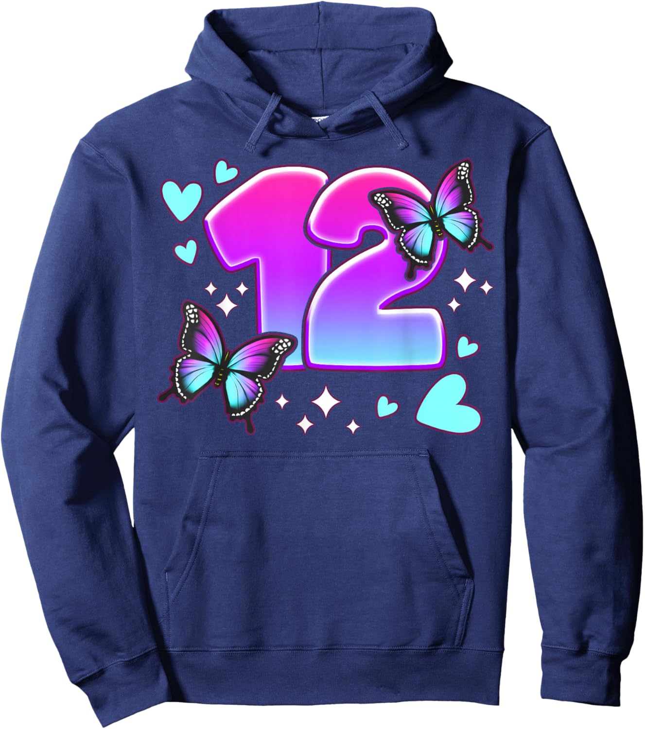 Birthday Girl 12 Years, Butterflies and Number 12 Hoodie - Hoodie | Navy
