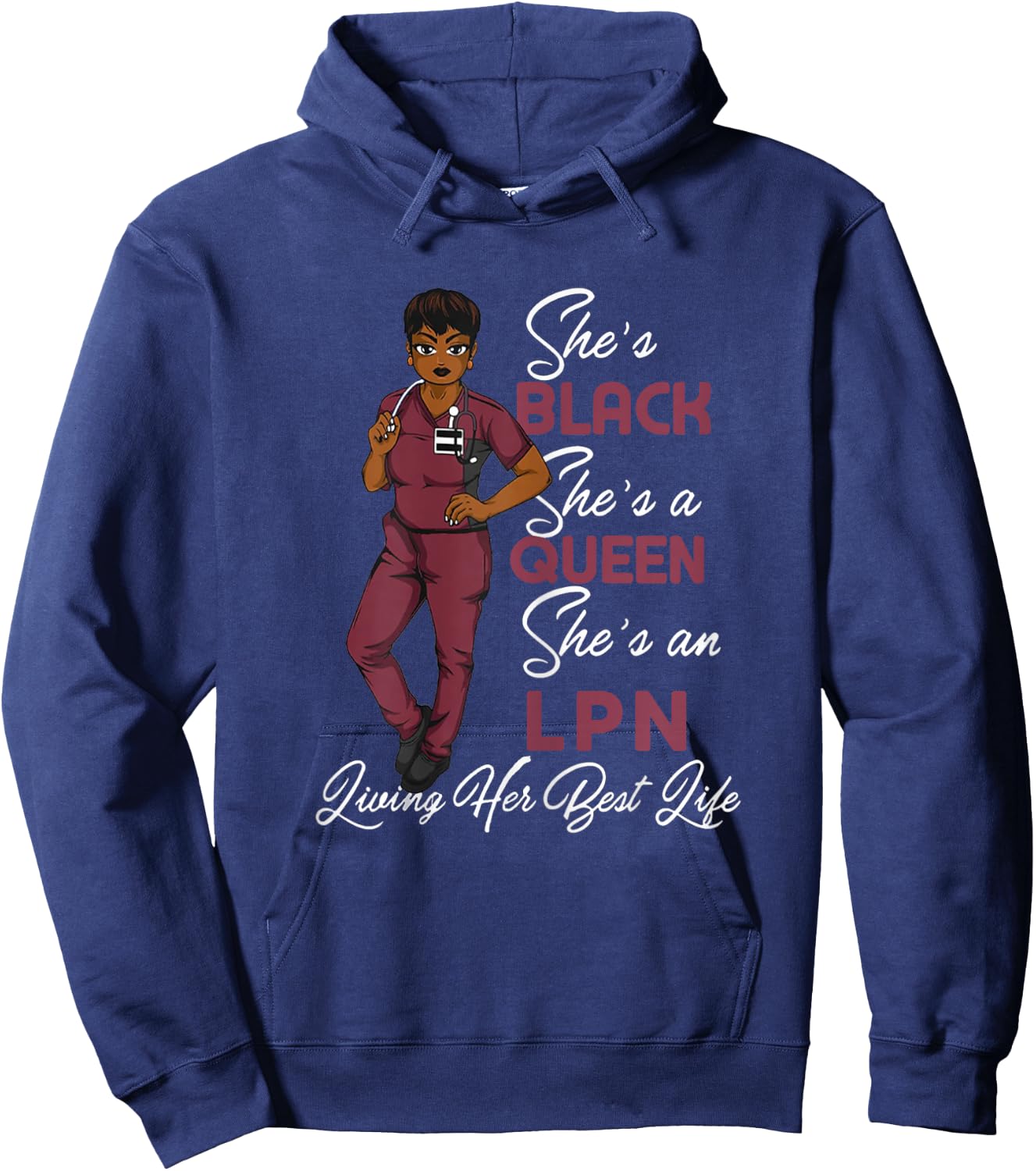 She's Black She's a Queen She's LPN Hoodie - Hoodie | Navy