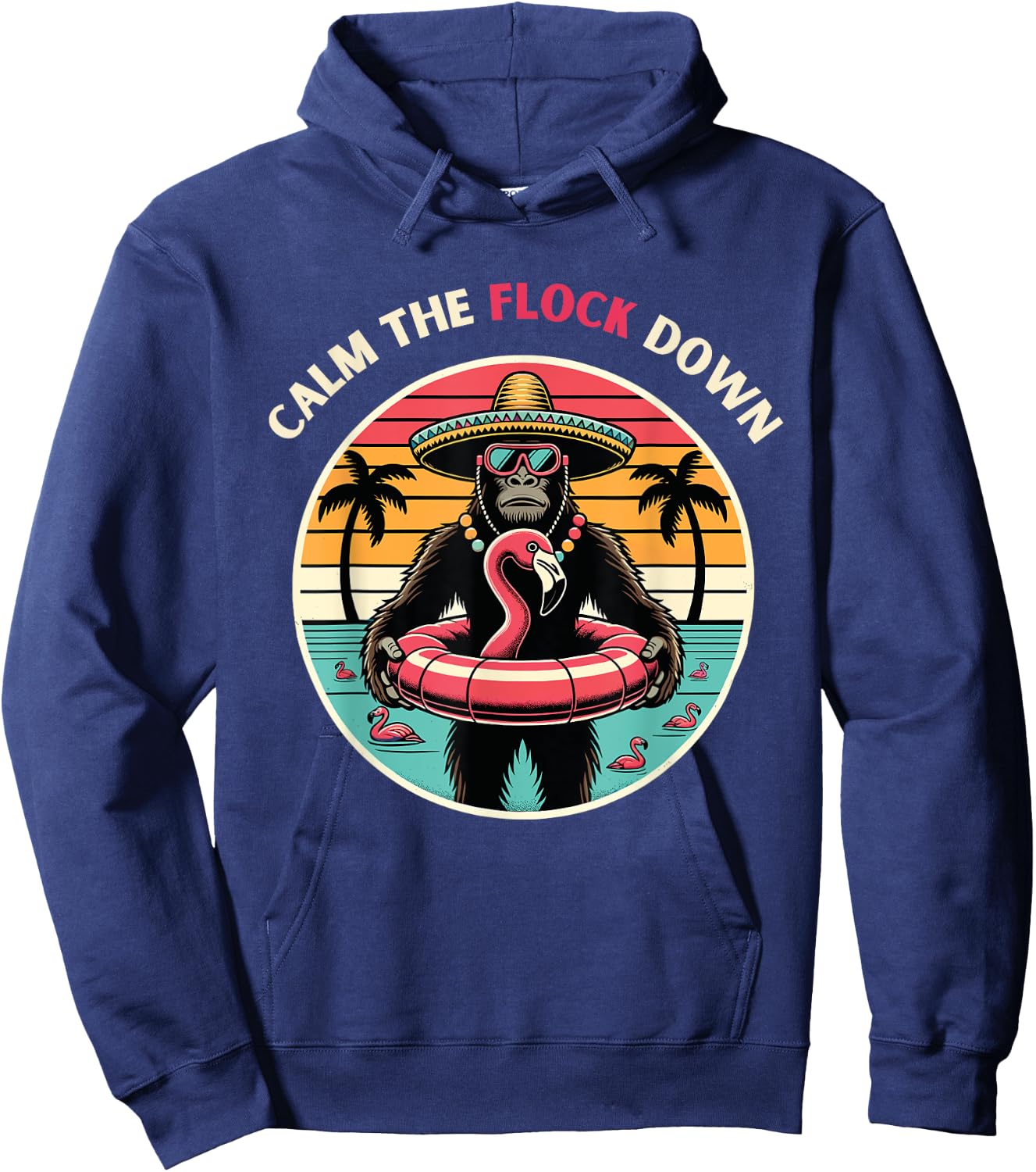 Bigfoot Sasquatch Flamingo pool party Hoodie - Hoodie | Navy