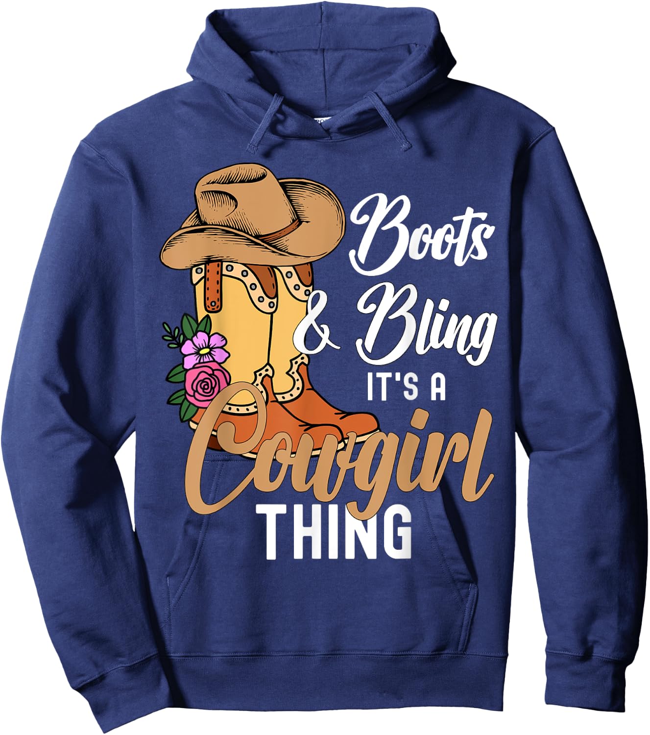 Funny Cowgirl Boots Bling Women Cute Love Country Life Hoodie - Hoodie | Navy