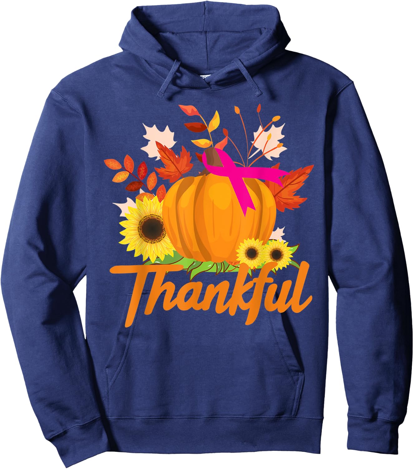 Breast Cancer Survivor Shirt Thankful Pink Ribbon Sunflower Hoodie - Hoodie | Navy
