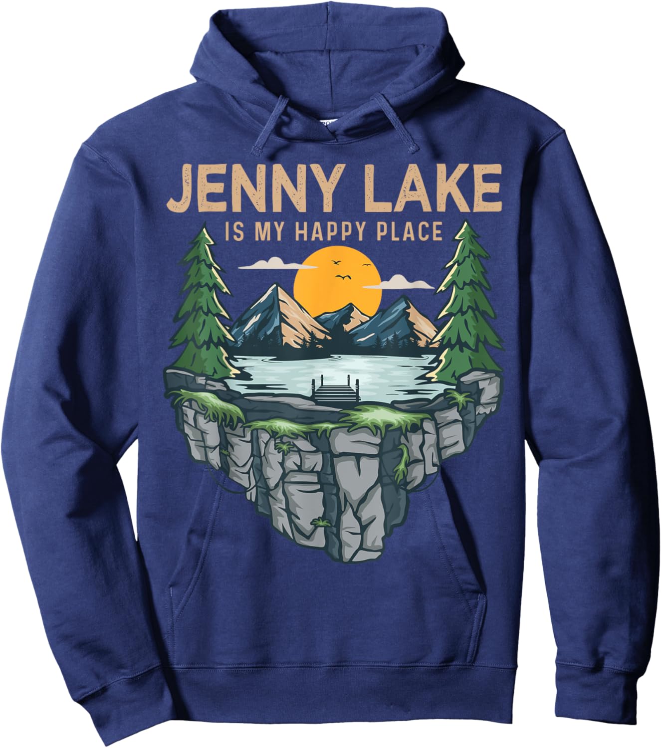 Fishing Boating Camping - My Happy Place Jenny Lake Hoodie - Hoodie | Navy