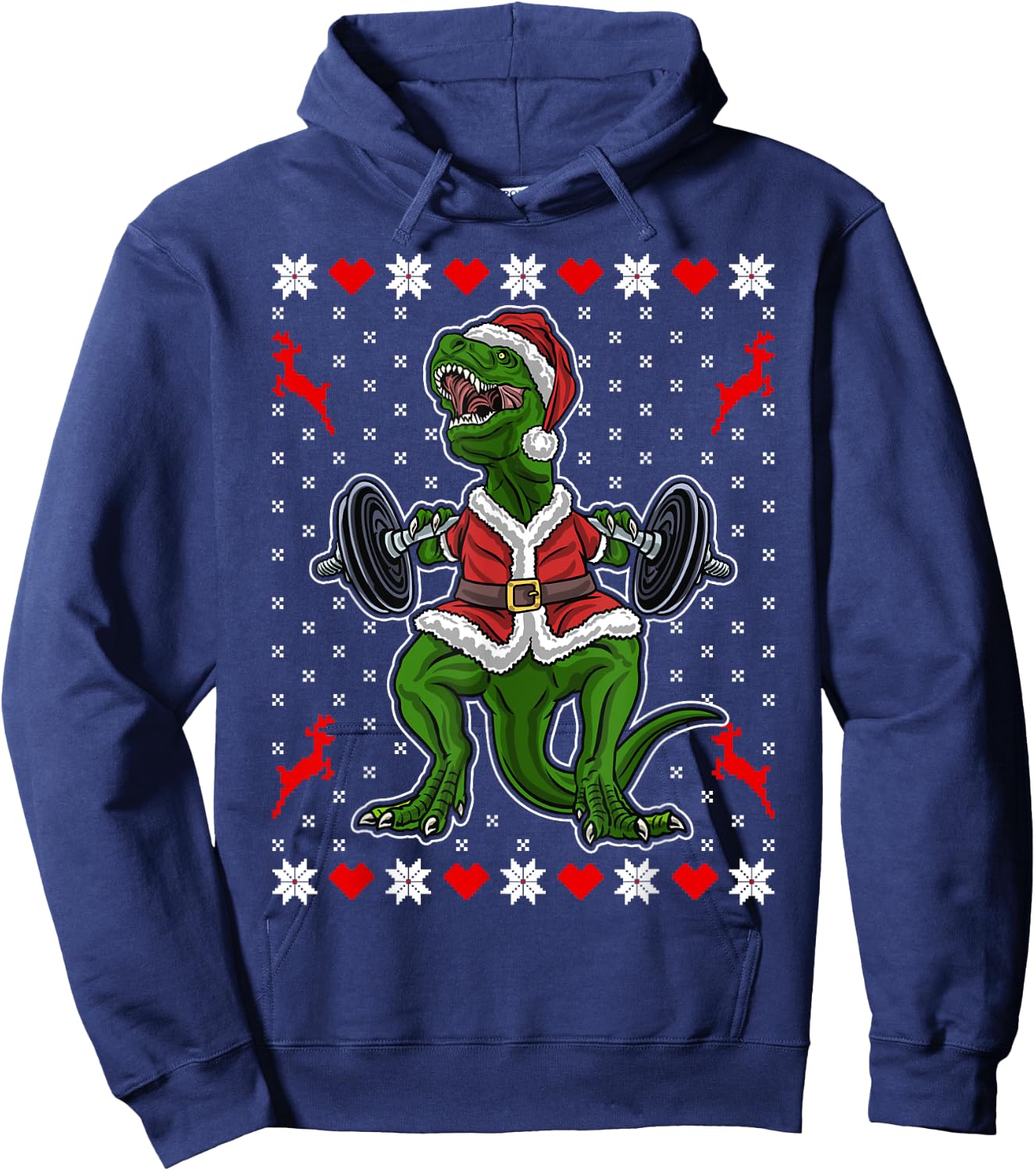 Cute T-Rex in the Gym - Funny Weight Lifting Christmas Dino Hoodie - Hoodie | Navy