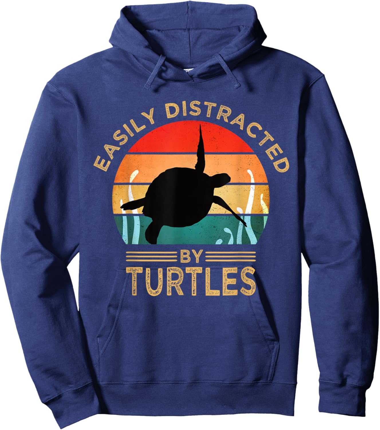 Easily Distracted By Turtles Vintage Funny Turtle Hoodie - Hoodie | Navy